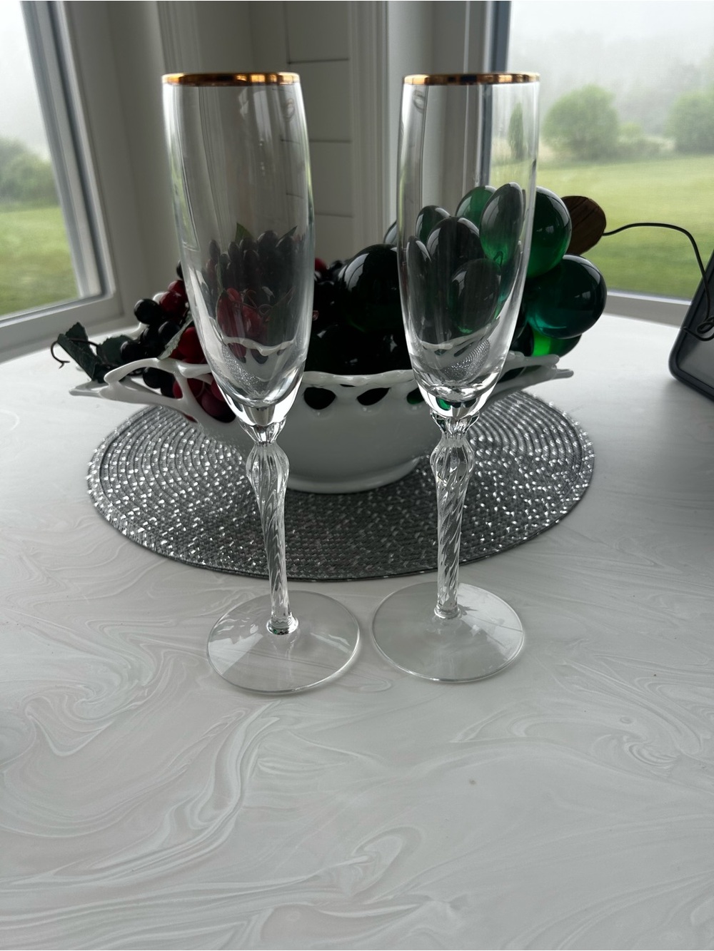 Vintage Lenox Monroe Clear Rim Twisted Stem Wedding Champagne Flute - Set of 2